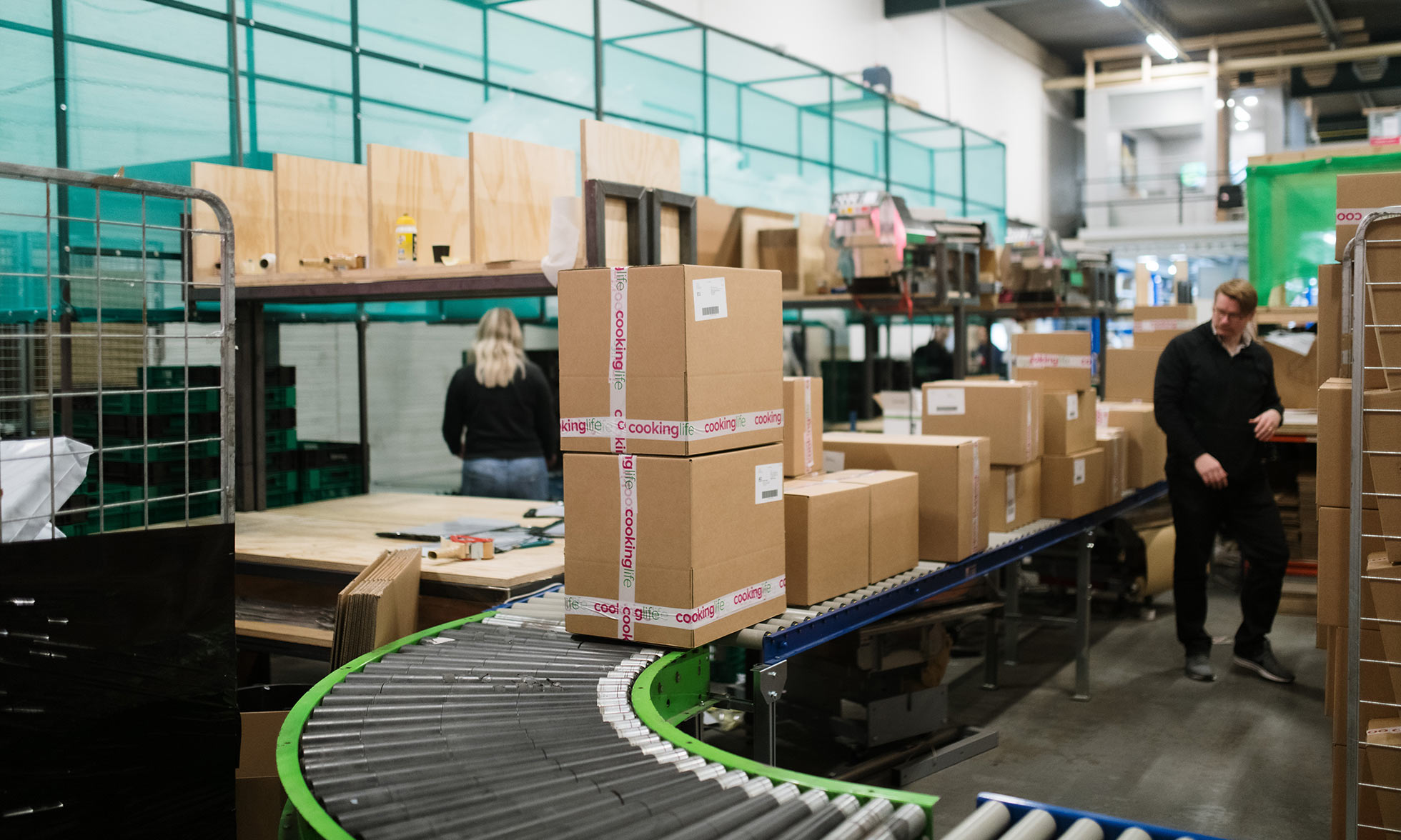 Boxes on a conveyor belt