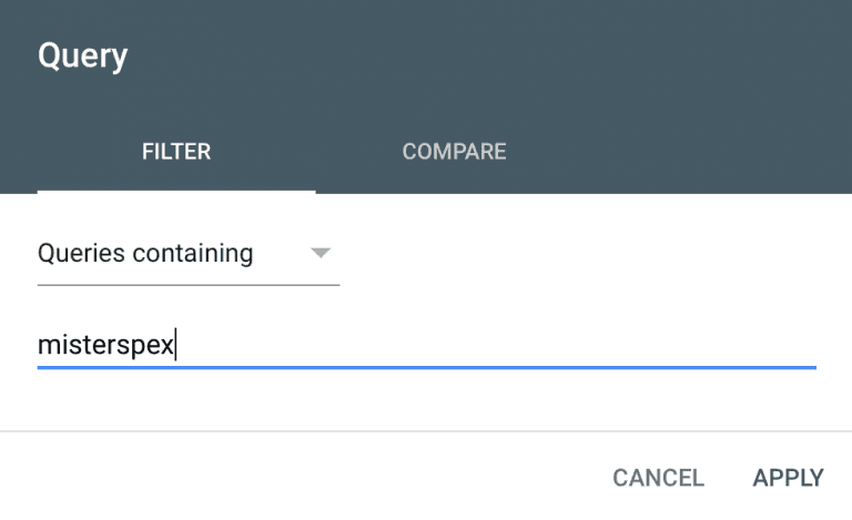 Screenshot showing next step in how to filter the GSC performance report by query.