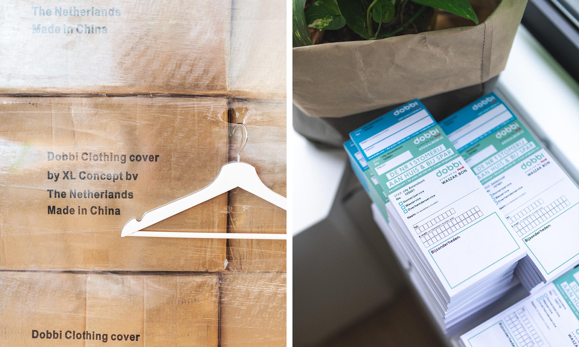 Cloth hangers and tickets in the Dobbi office